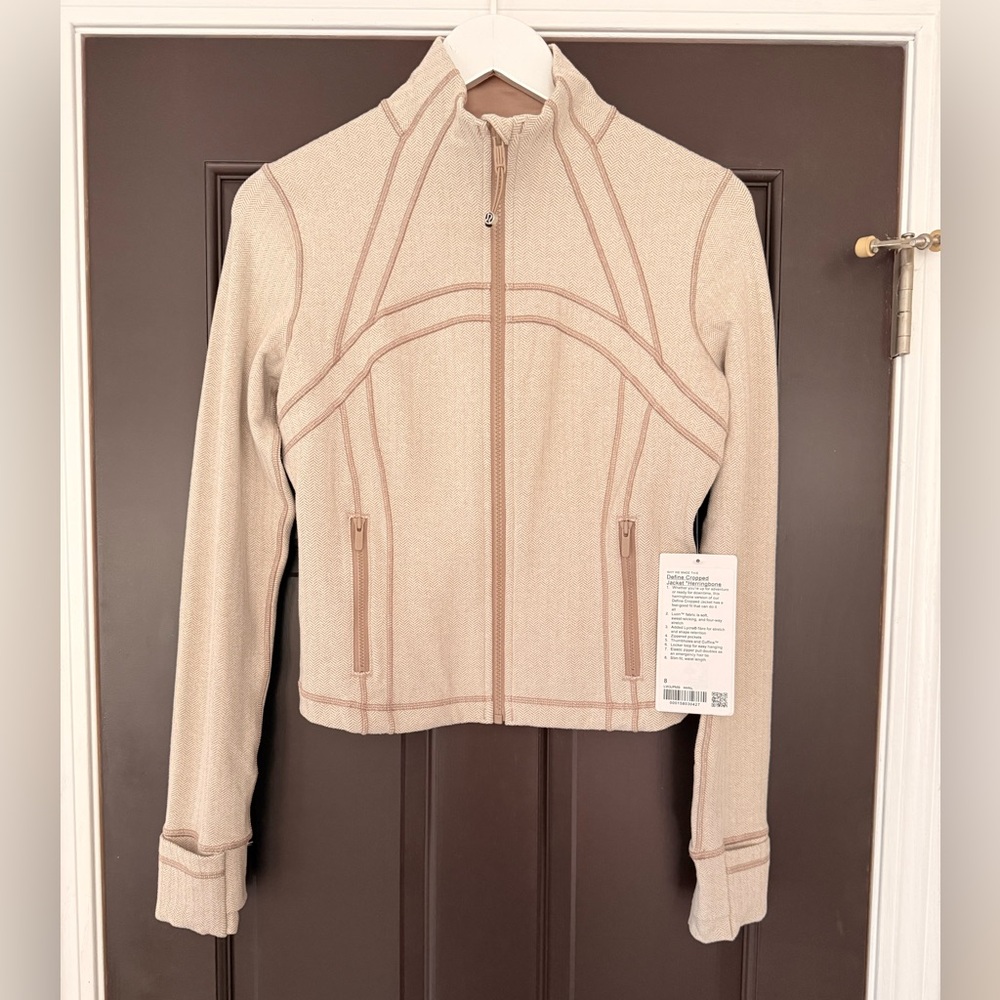 Lululemon Cropped Define Jacket 8 Heathered Herringbone Nutmeg Light Ivory
